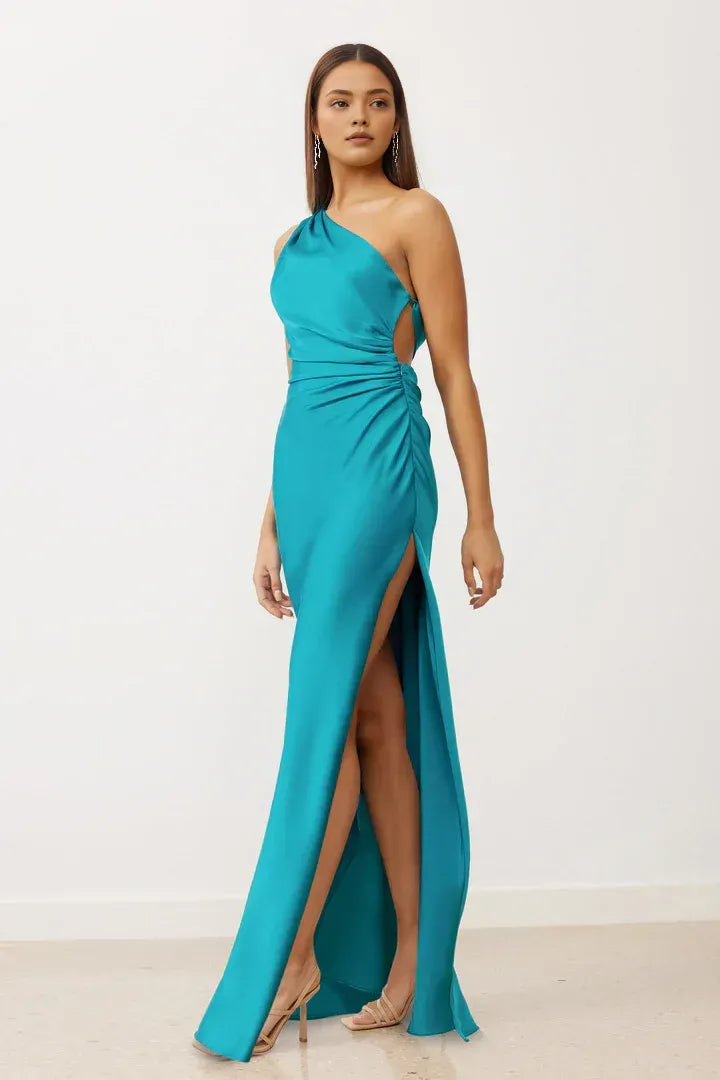 Sheath/Column One Shoulder Sleeveless Floor-Length Prom Dress
