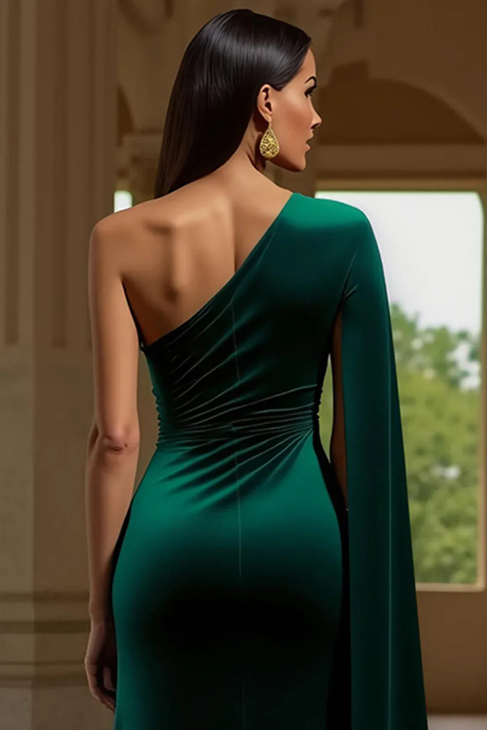 Sheath/Column One Shoulder Sleeveless Floor-Length Evening Dress