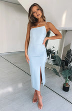 Sheath/Column Spaghetti Straps Sleeveless Backless Ankle-Length Prom Dress