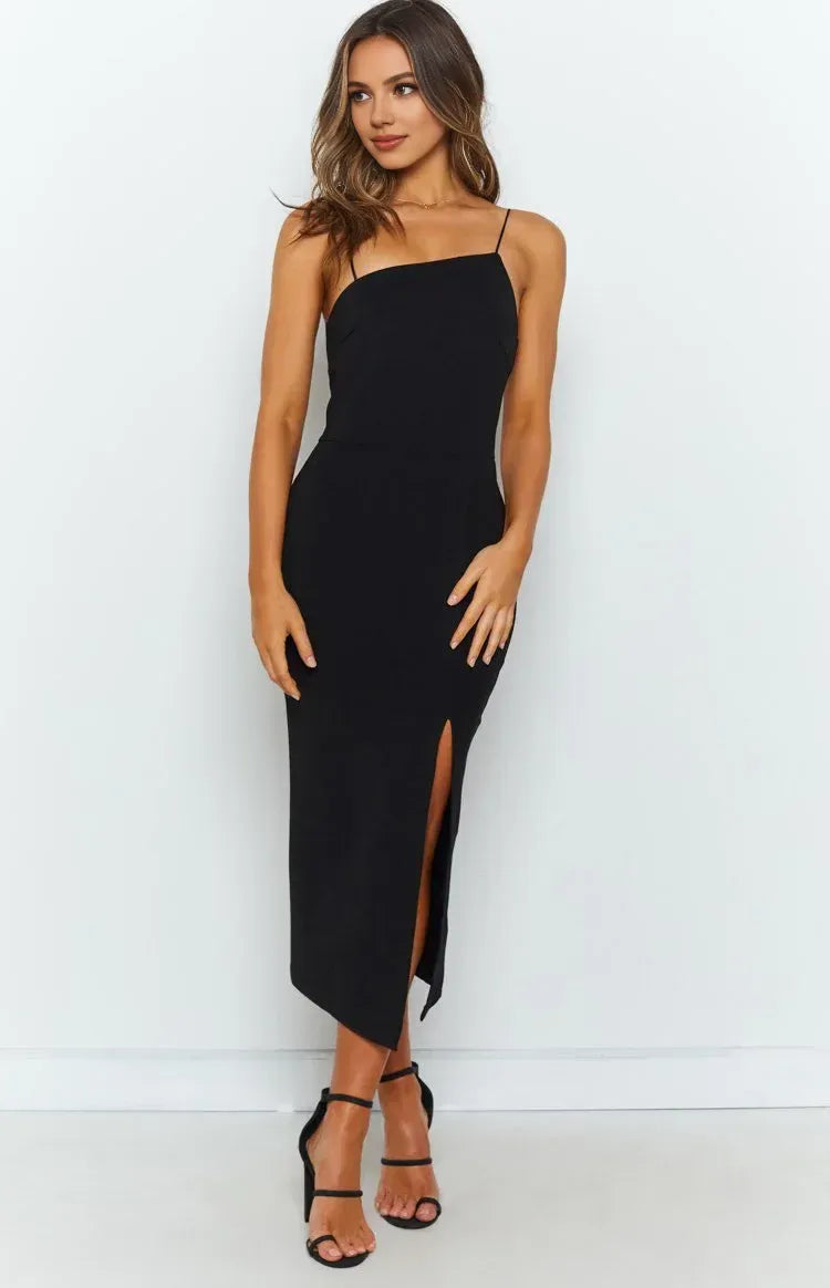 Sheath/Column Spaghetti Straps Sleeveless Backless Ankle-Length Prom Dress