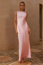Sheath/Column Boat Neck Sleeveless Floor-Length Prom Dress