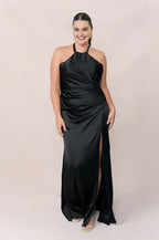 Sheath Halter Neck Sleeveless Floor-Length Plus Size Prom Dress