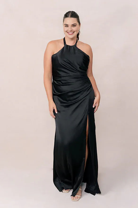 Sheath Halter Neck Sleeveless Floor-Length Plus Size Prom Dress