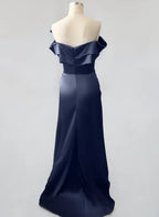 Sheath Off Shoulder Sleeveless Pleated Sweep Train Prom Dress
