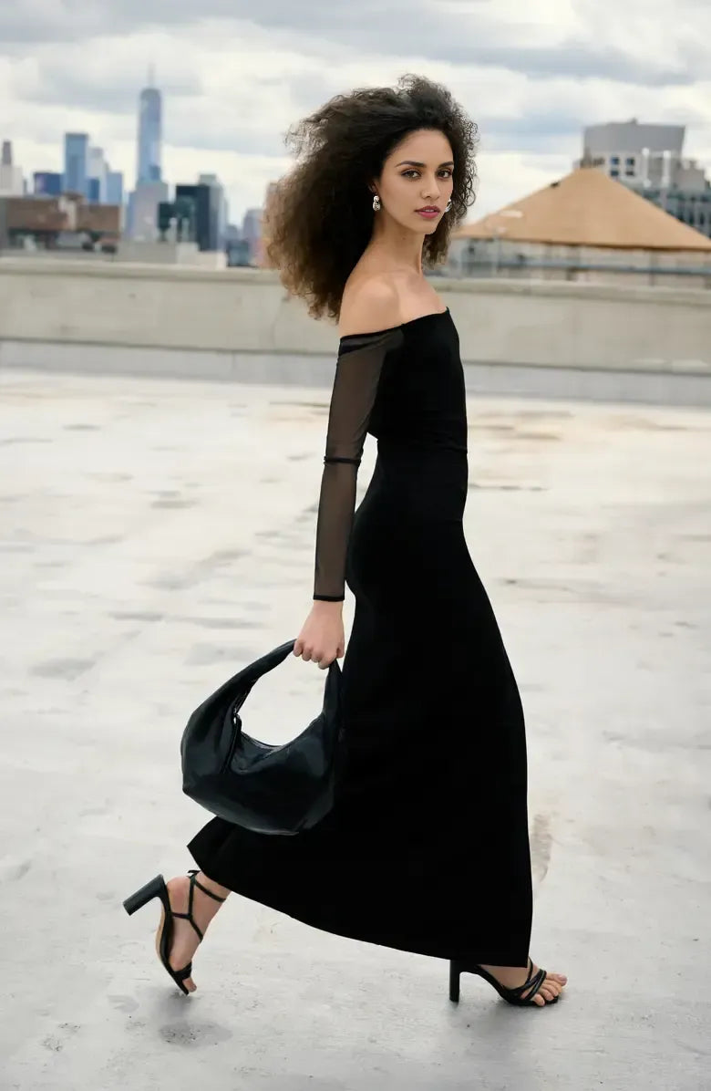 Sheath Off the Shoulder Long Sleeve Backless Floor-Length Prom Dress