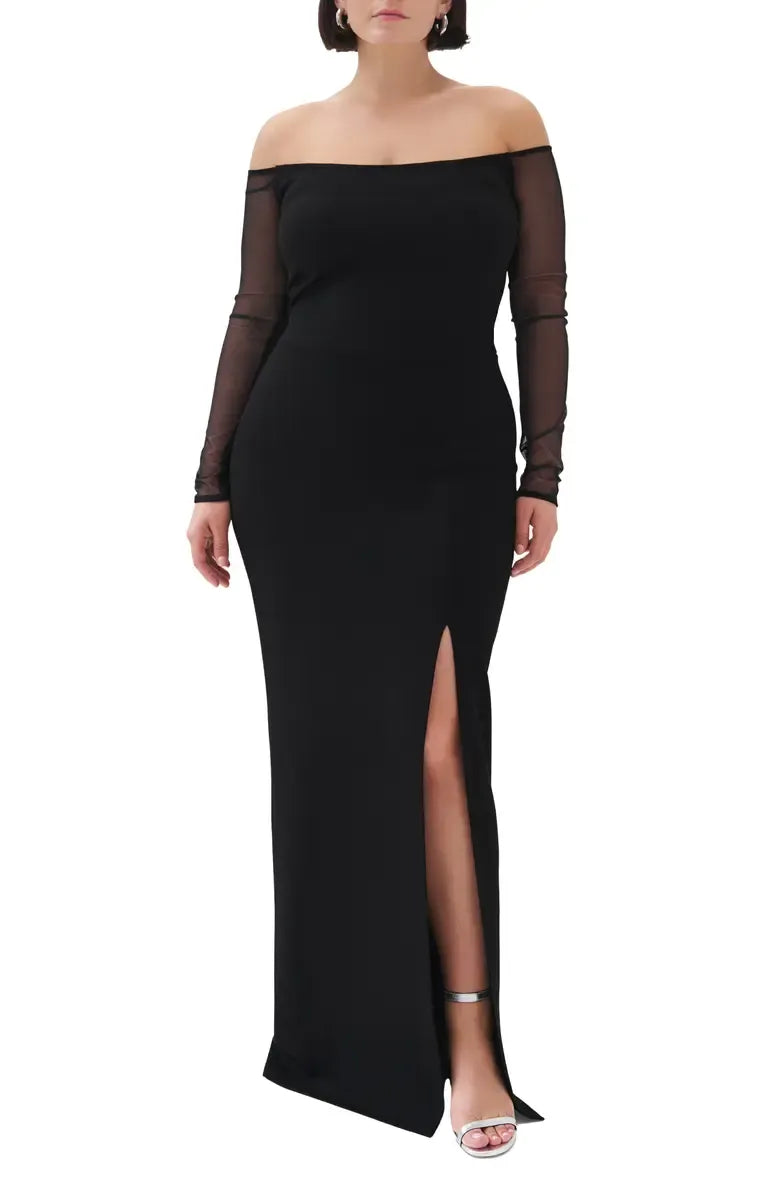 Sheath Off the Shoulder Long Sleeve Backless Floor-Length Prom Dress