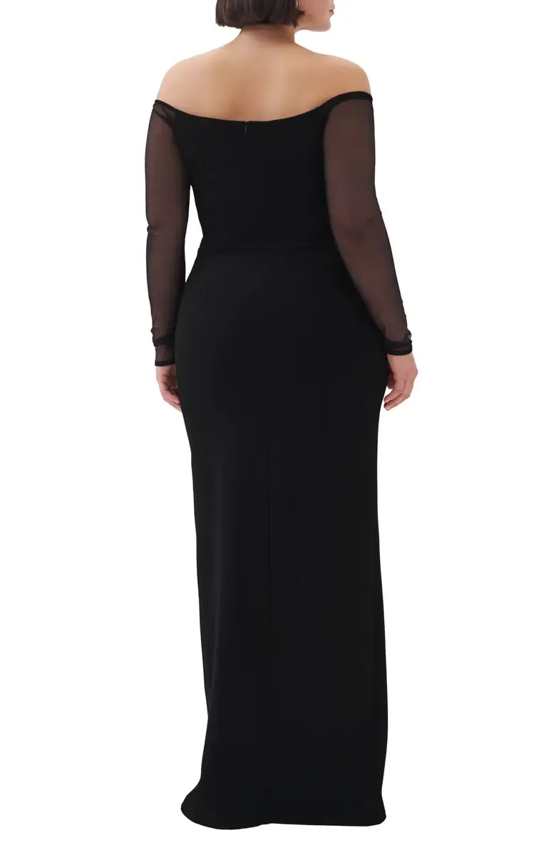 Sheath Off the Shoulder Long Sleeve Backless Floor-Length Prom Dress