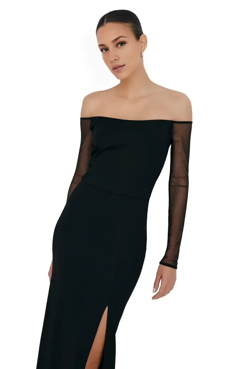 Sheath Off the Shoulder Long Sleeve Backless Floor-Length Prom Dress