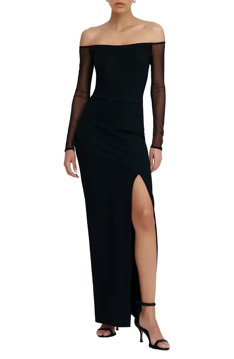 Sheath Off the Shoulder Long Sleeve Backless Floor-Length Prom Dress