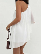 White Sheath One Shoulder Draped Ruffle Ruched Mini Homecoming Dress