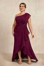 Sheath One Shoulder Sleeveless Asymmetrical Back Floor-Length Plus Size Mother of the Bride Dress