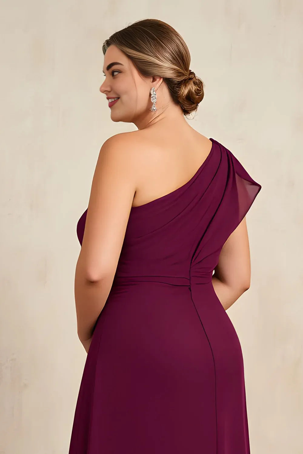 Sheath One Shoulder Sleeveless Asymmetrical Back Floor-Length Plus Size Mother of the Bride Dress