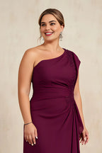 Sheath One Shoulder Sleeveless Asymmetrical Back Floor-Length Plus Size Mother of the Bride Dress
