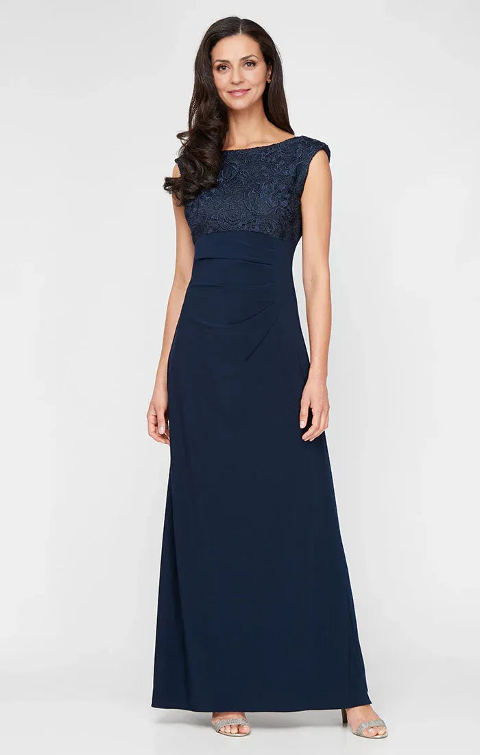 Sheath Scoop Neck Cap Sleeve Floor-Length Mother of the Bride Dress