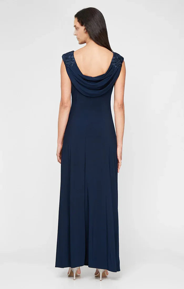 Sheath Scoop Neck Cap Sleeve Floor-Length Mother of the Bride Dress