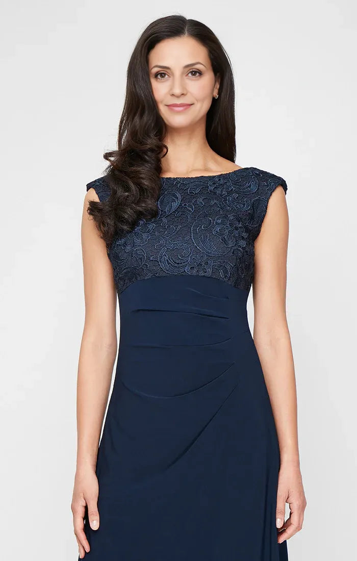 Sheath Scoop Neck Cap Sleeve Floor-Length Mother of the Bride Dress