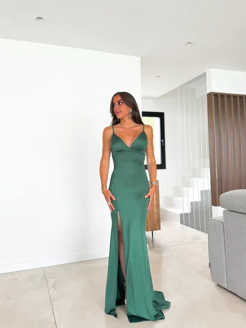Sheath Spaghetti Straps Sleeveless Backless Floor-Length Prom Dress
