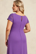 Sheath V Neck Cap Sleeves Keyhole Back Sweep/Brush Train Plus Size Mother of the Bride Dress