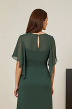 Sheath V Neck Flutter Sleeve Keyhole Back Floor-Length Mother of the Bride Dress