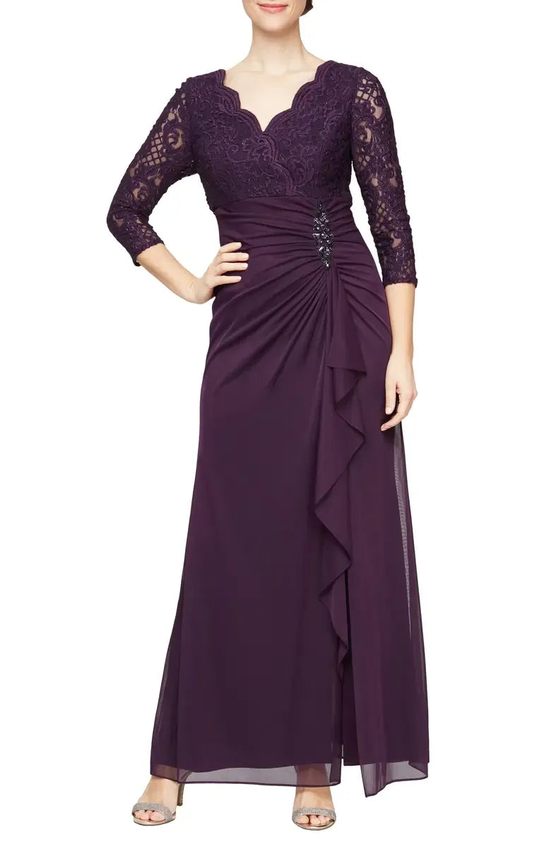 Sheath V Neck Long Sleeve Zipper Up Floor-Length Mother of the Bride Dress