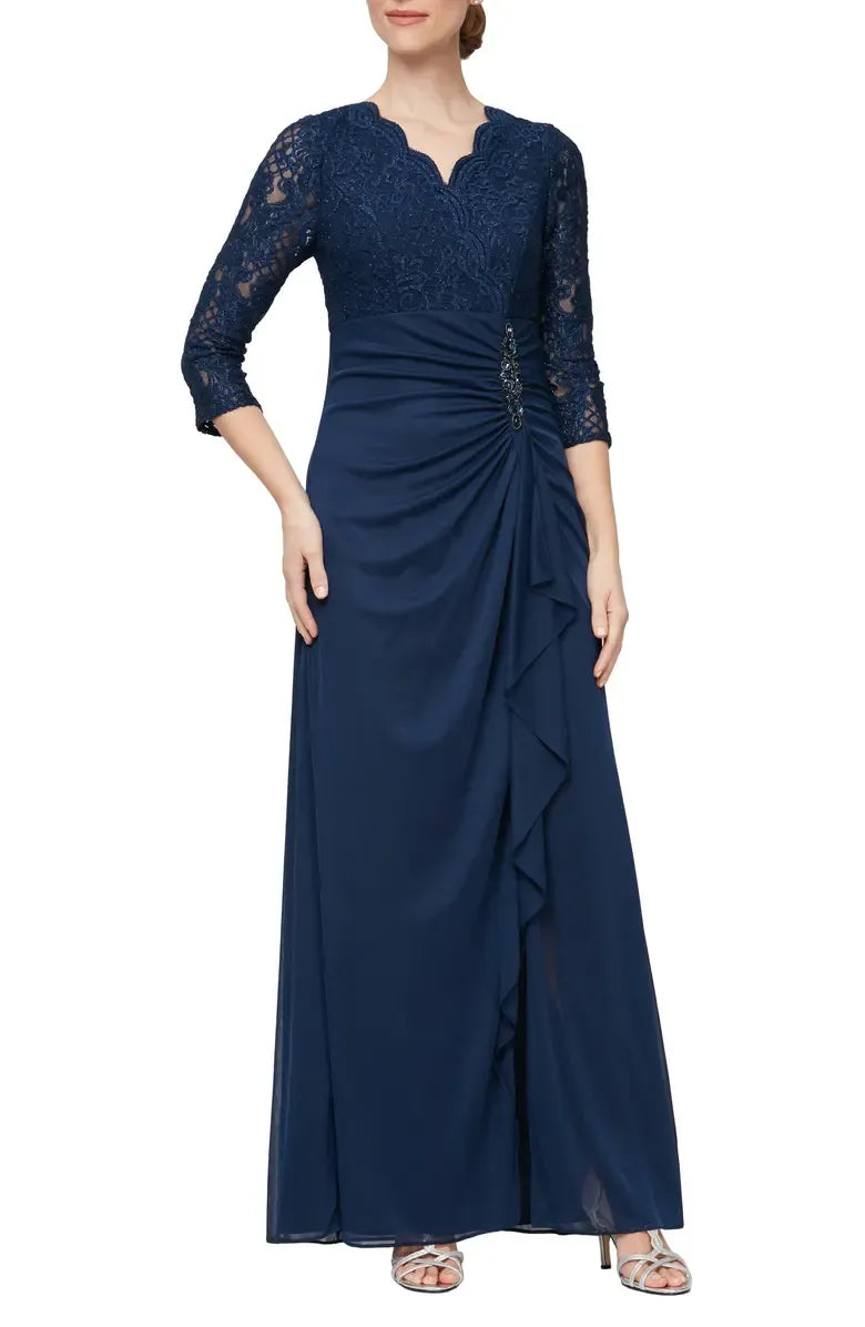Sheath V Neck Long Sleeve Zipper Up Floor-Length Mother of the Bride Dress