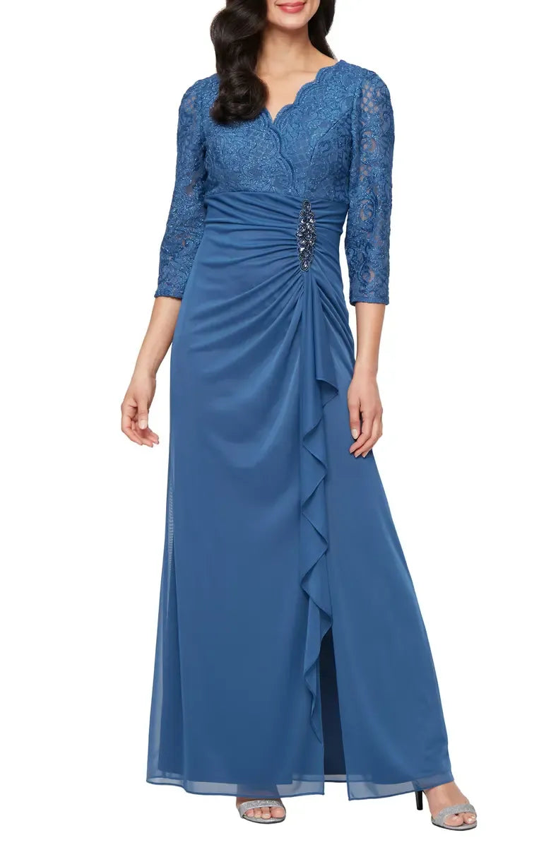 Sheath V Neck Long Sleeve Zipper Up Floor-Length Mother of the Bride Dress