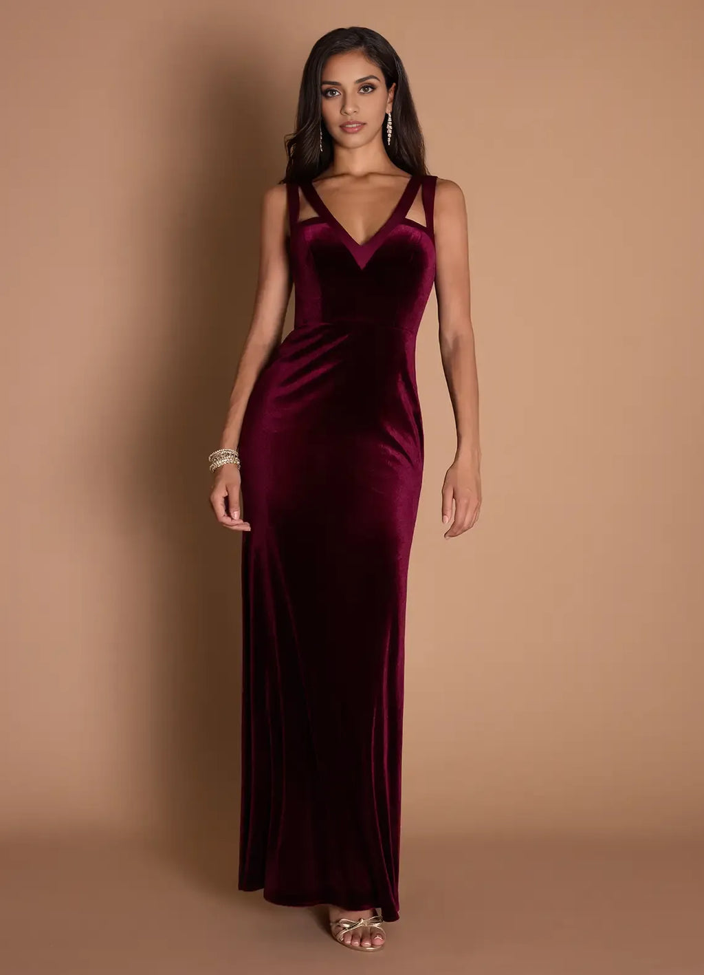 Sheath V Neck Sleeveless Backless Floor-Length Evening Dress