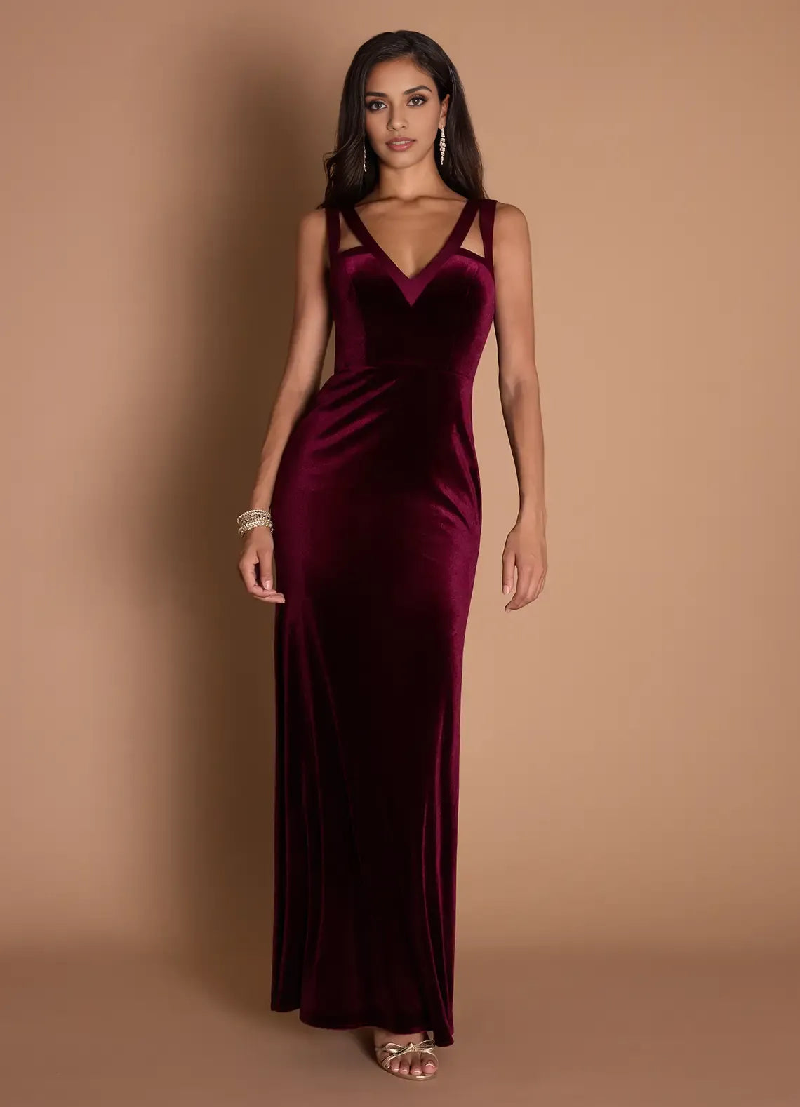 Sheath V Neck Sleeveless Backless Floor-Length Evening Dress