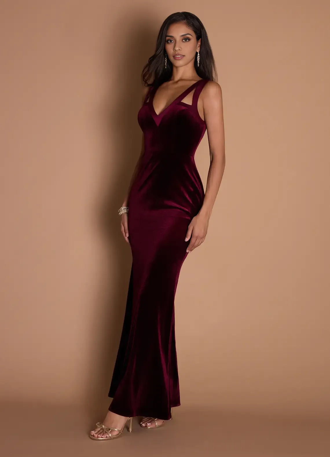 Sheath V Neck Sleeveless Backless Floor-Length Evening Dress