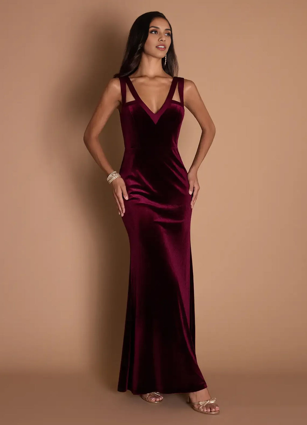 Sheath V Neck Sleeveless Backless Floor-Length Evening Dress