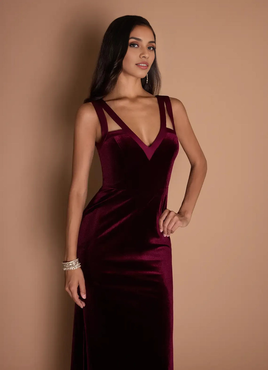 Sheath V Neck Sleeveless Backless Floor-Length Evening Dress