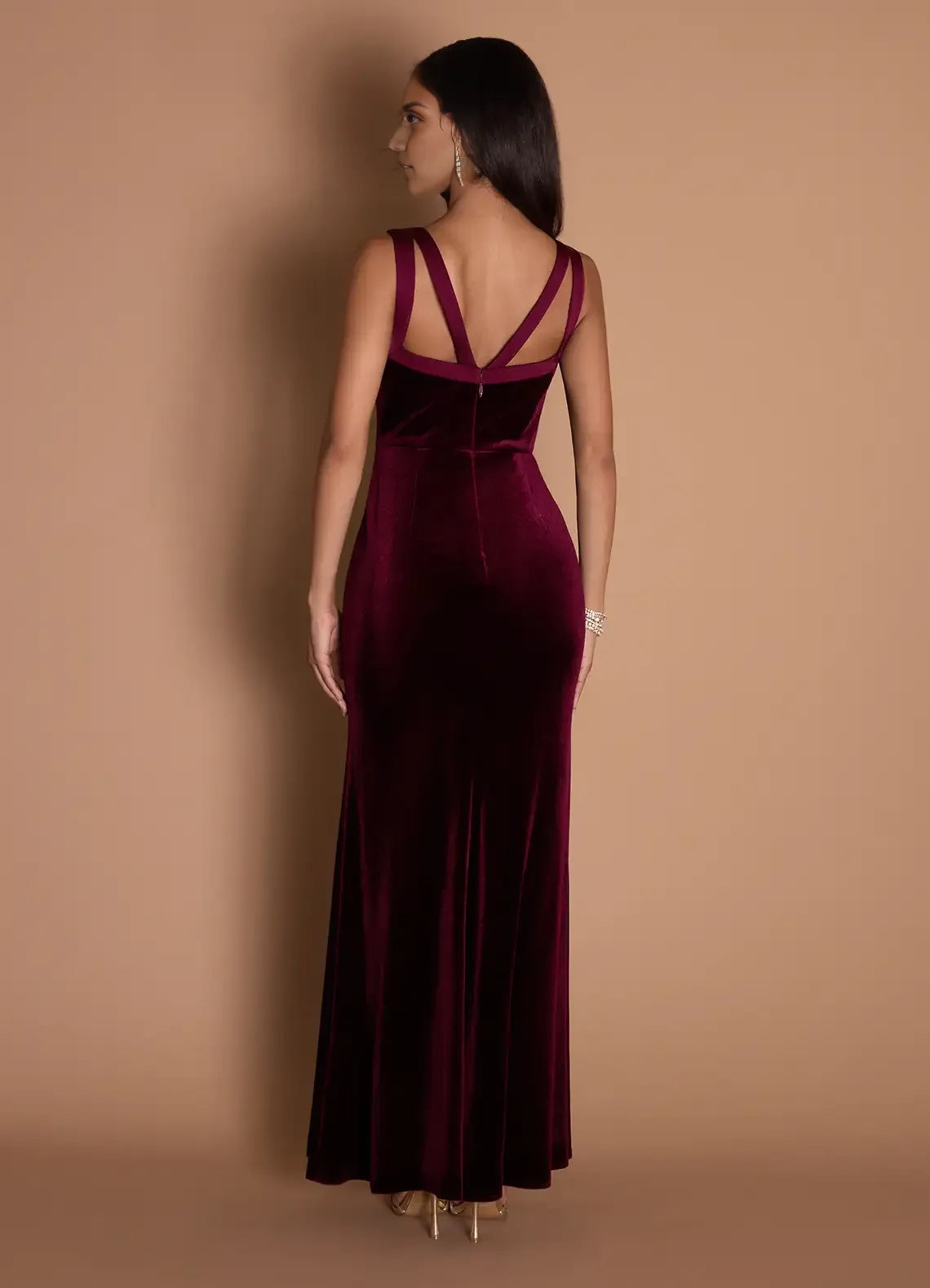 Sheath V Neck Sleeveless Backless Floor-Length Evening Dress
