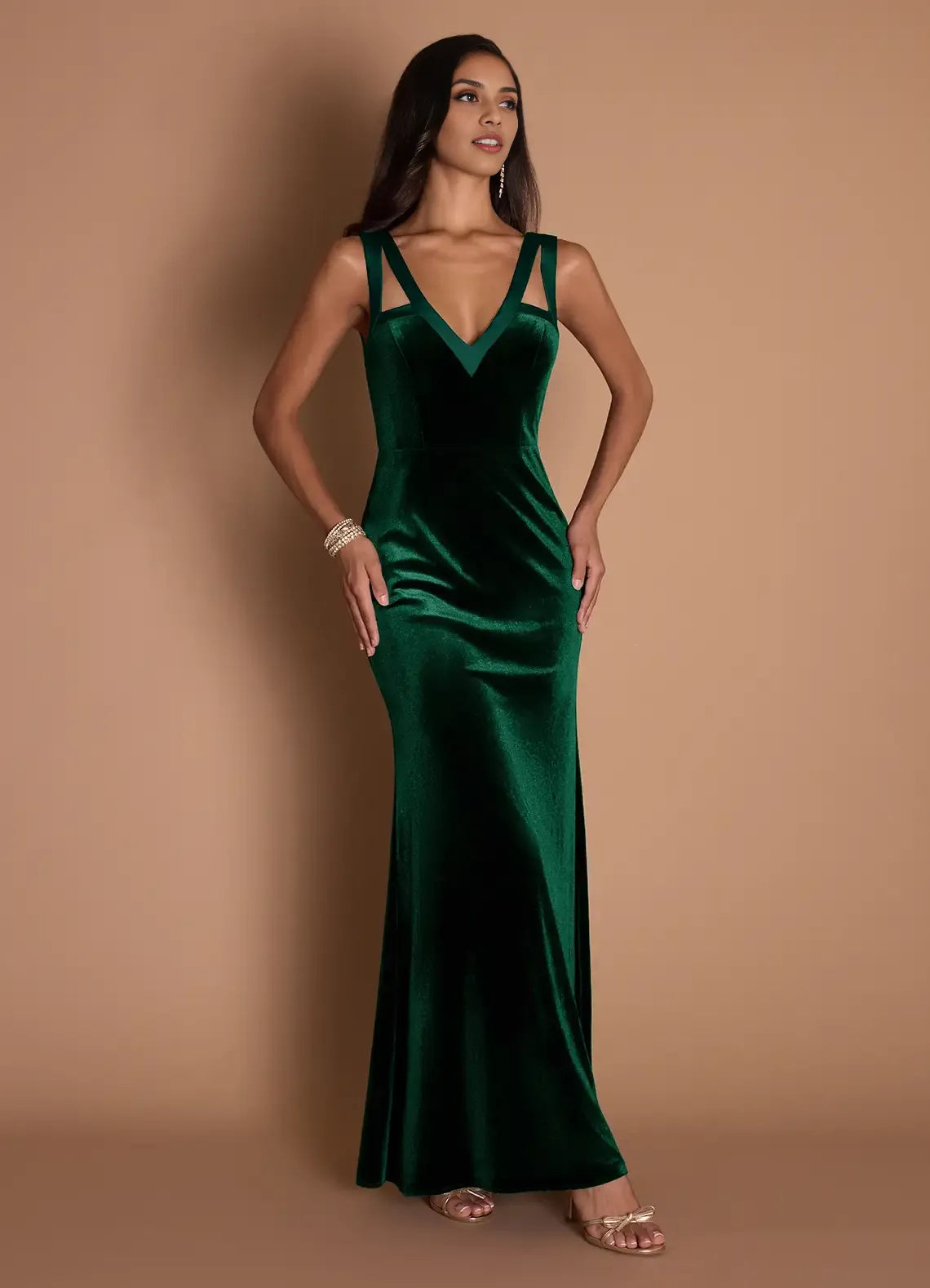 Sheath V Neck Sleeveless Backless Floor-Length Evening Dress
