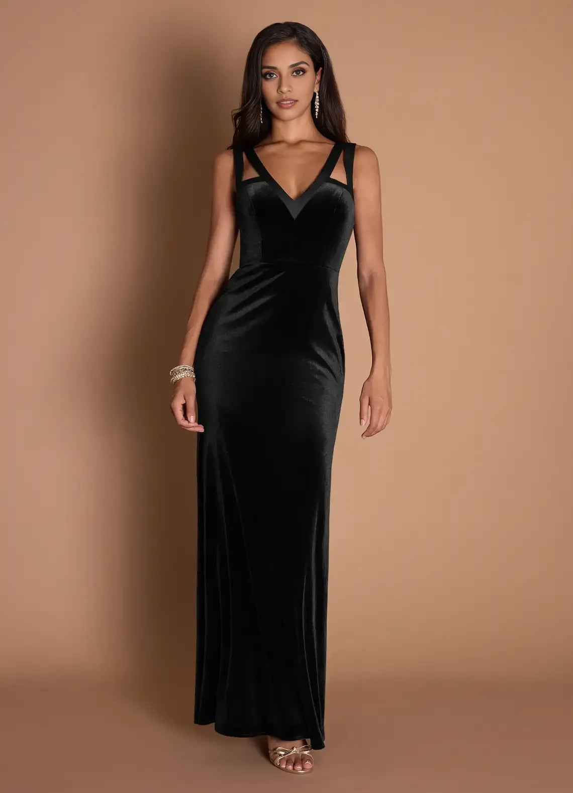 Sheath V Neck Sleeveless Backless Floor-Length Evening Dress