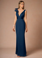 Sheath V Neck Sleeveless Zipper Up Floor-Length Evening Dress