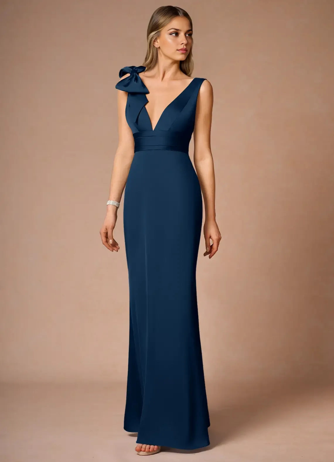 Sheath V Neck Sleeveless Zipper Up Floor-Length Evening Dress