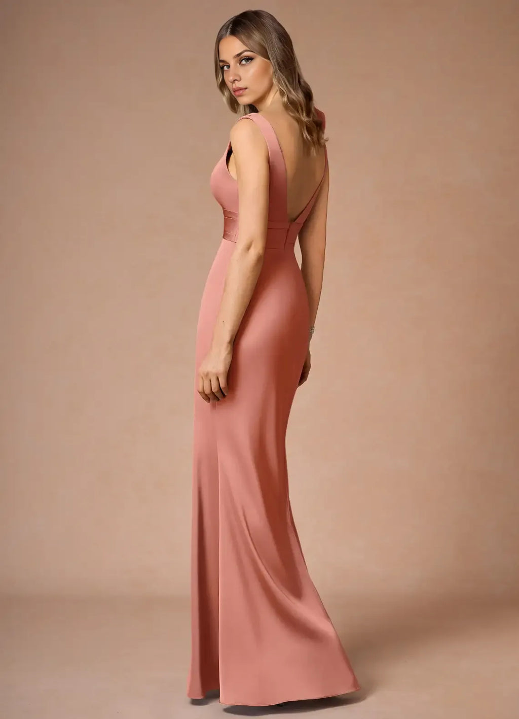 Sheath V Neck Sleeveless Zipper Up Floor-Length Evening Dress
