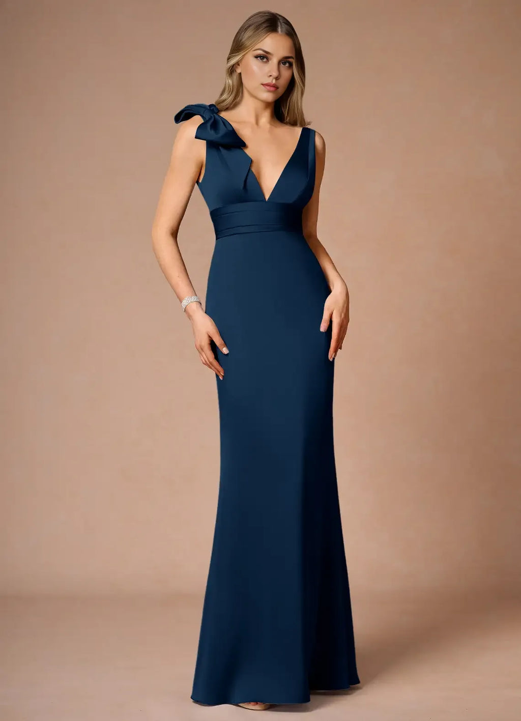 Sheath V Neck Sleeveless Zipper Up Floor-Length Evening Dress