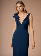 Sheath V Neck Sleeveless Zipper Up Floor-Length Evening Dress