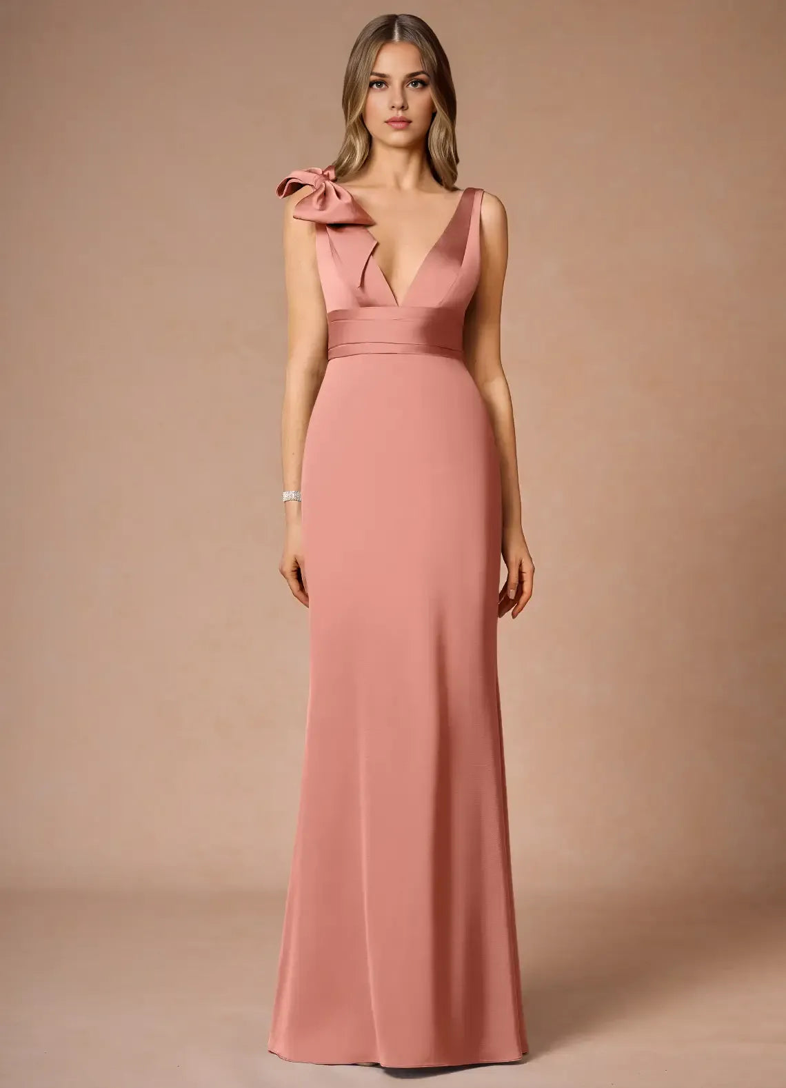 Sheath V Neck Sleeveless Zipper Up Floor-Length Evening Dress