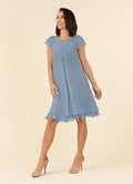 Straight Tube Boat-Neck Flutter Sleeve Sheer Back Knee-Length Mother of the Bride Dress