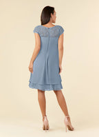 Straight Tube Boat-Neck Flutter Sleeve Sheer Back Knee-Length Mother of the Bride Dress