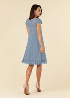 Straight Tube Boat-Neck Flutter Sleeve Sheer Back Knee-Length Mother of the Bride Dress