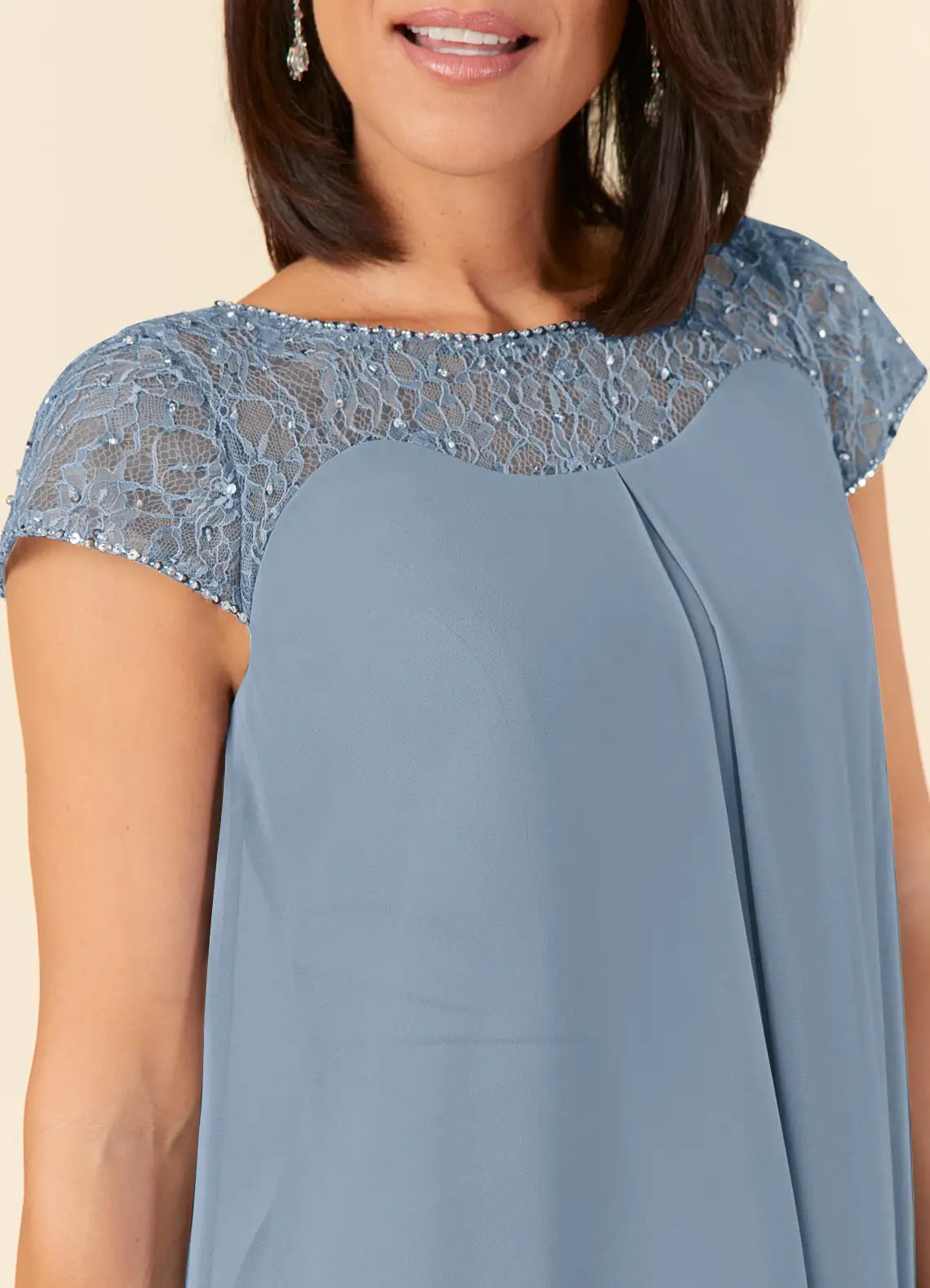 Straight Tube Boat-Neck Flutter Sleeve Sheer Back Knee-Length Mother of the Bride Dress