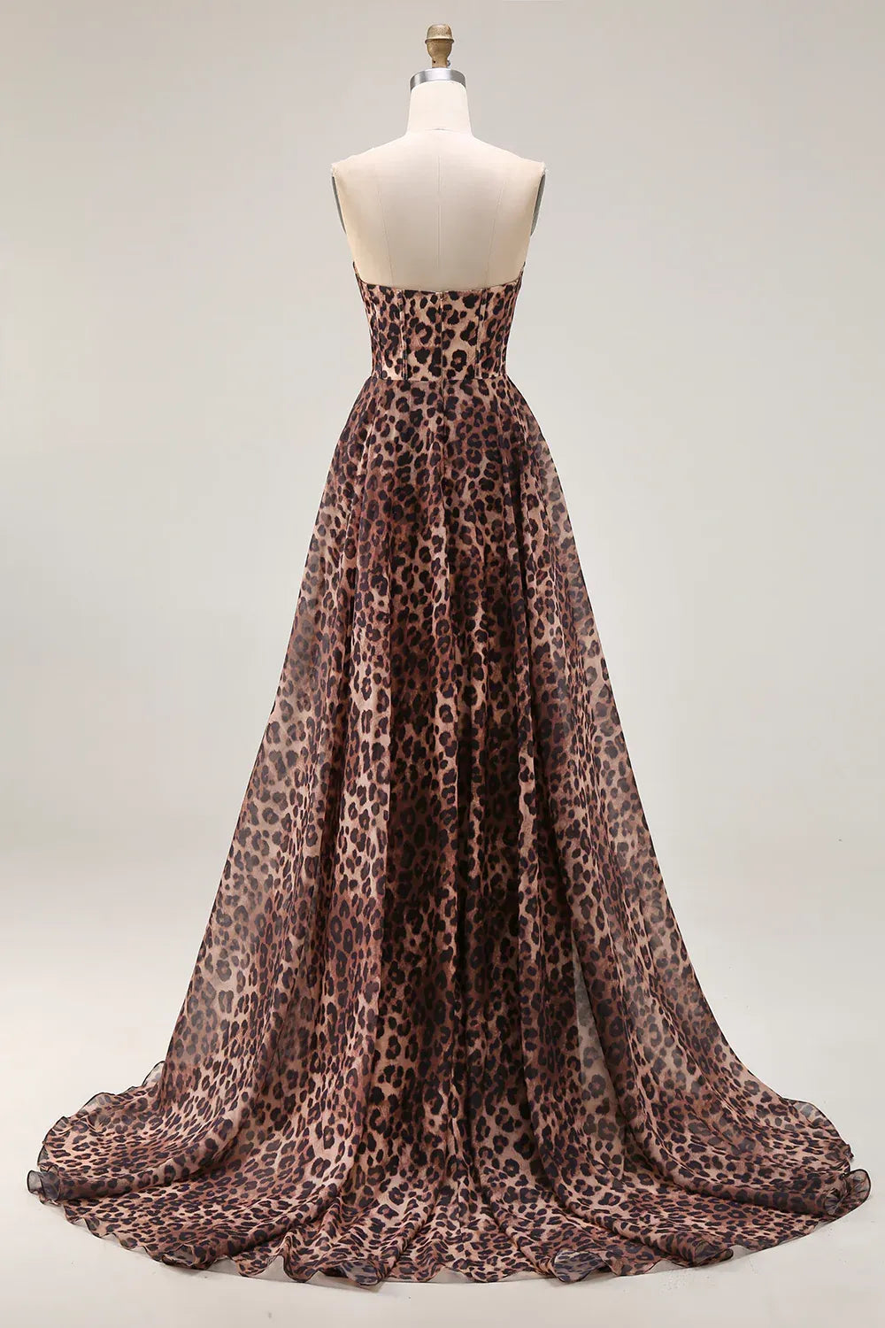 Strapless A Line Sleeveless Leopard Print Floor-Length Prom Dress