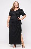 A-Line V Neck Short Sleeve Zipper Up Ankle-Length Plus Size Mother of the Bride Dress