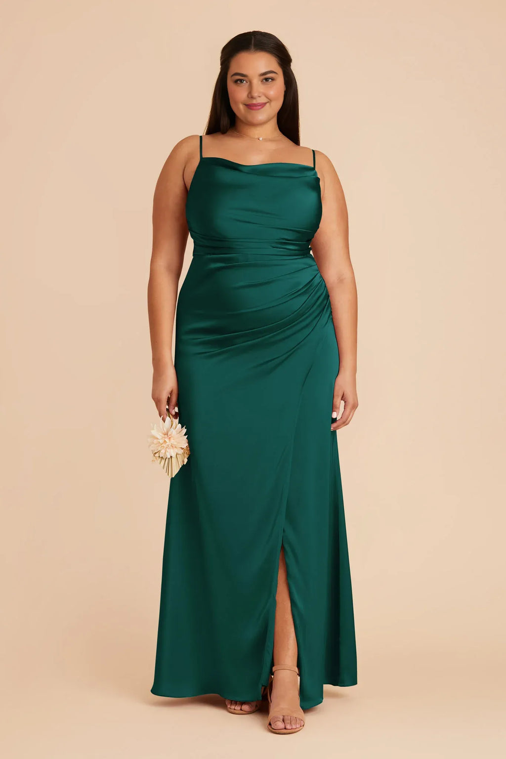 Modern Mermaid/Trumpet Cowl Neck Sleeveless Satin Slit Maxi Bridesmaid Dress