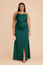 Modern Mermaid/Trumpet Cowl Neck Sleeveless Satin Slit Maxi Bridesmaid Dress