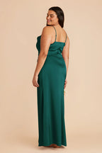 Modern Mermaid/Trumpet Cowl Neck Sleeveless Satin Slit Maxi Bridesmaid Dress