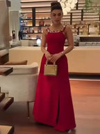 Square Neck Sleeveless Sheath Pleated Sweep Train Prom Dress